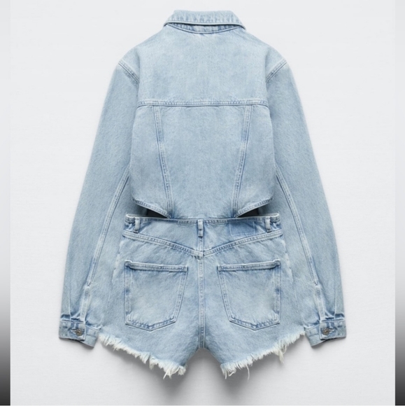 Zara cut out denim short blue wash jumpsuit - Picture 11 of 16